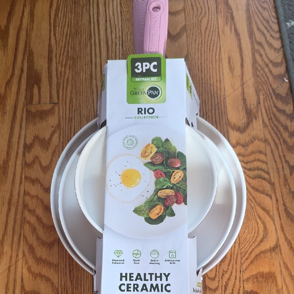 GreenPan Rio Ceramic Frypan Set with Pink Handles